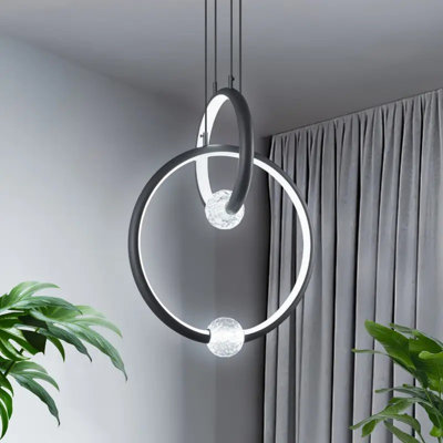 [Luminaire de lustre moderne] Luminaire suspendu à DEL à intensité variable | Luminaire de lustre moderne à 2 anneaux, 6000 K