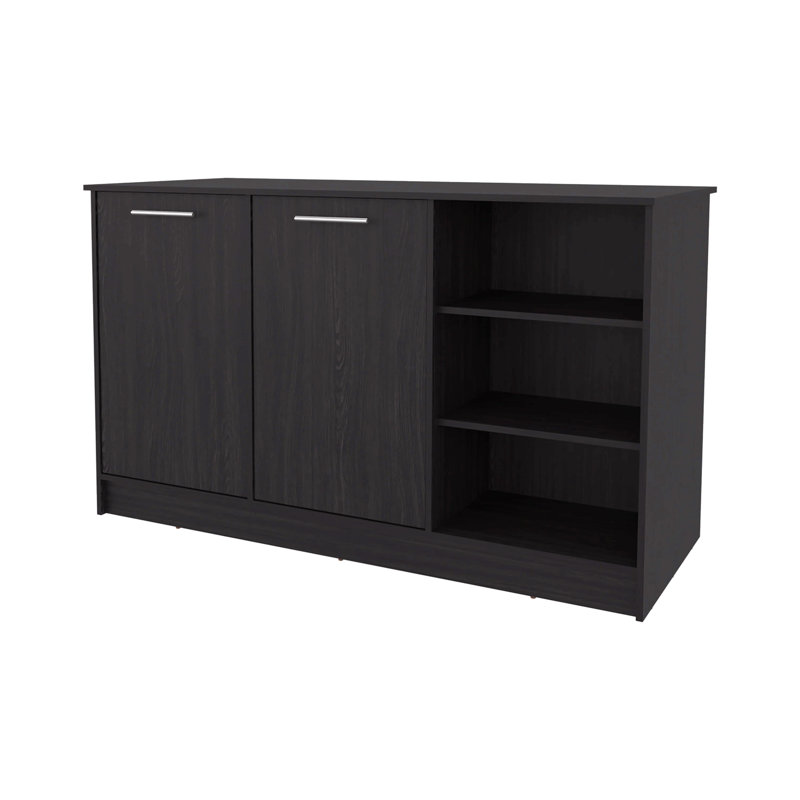 Îlot de cuisine Wengue avec 2 portes et rangement ouvert