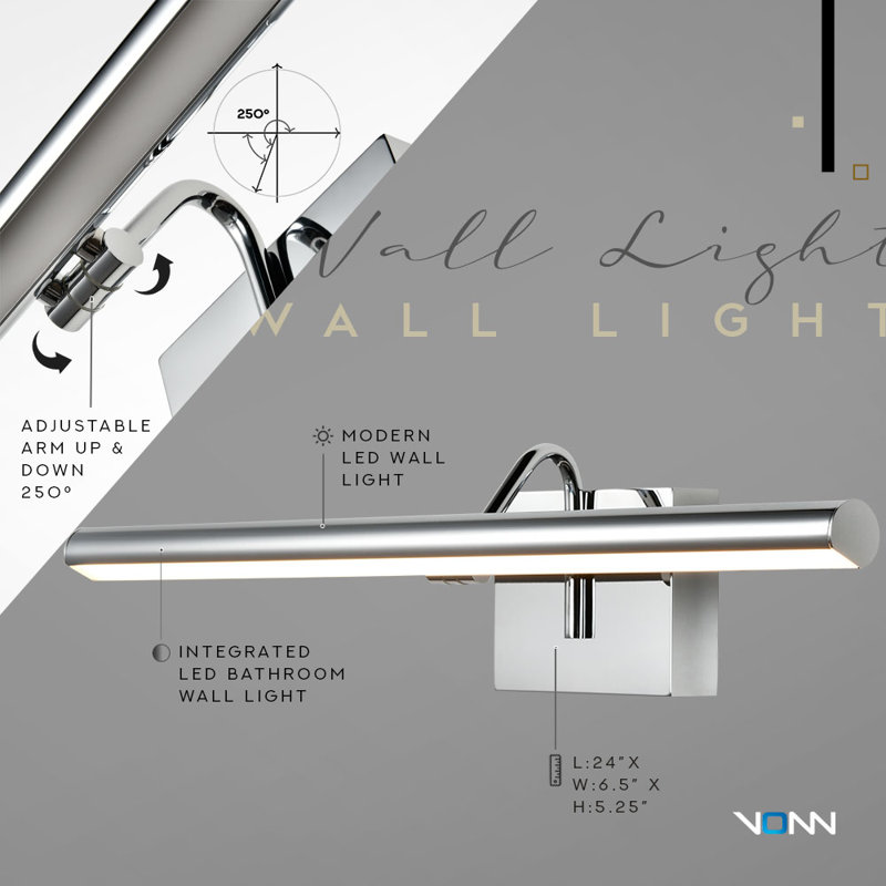 Procyon 24" Polished Chrome Slim LED Bathroom Wall Light
