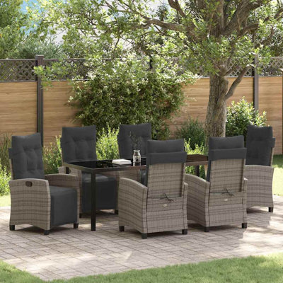  Ensemble de salle à manger de jardin avec coussin 7 pièces en rotin de polyester gris