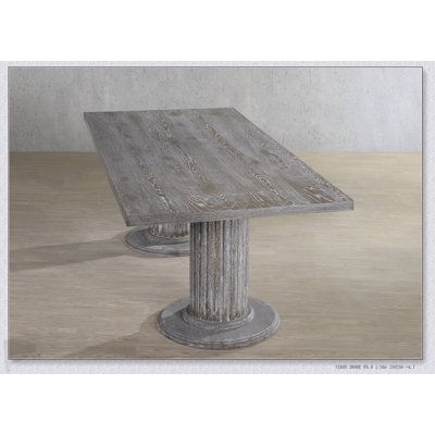 Gabrian Reclaimed Gray Finish Dining Table With Sturdy Double Pedestal Base, Perfect For Modern And Traditional Interiors.