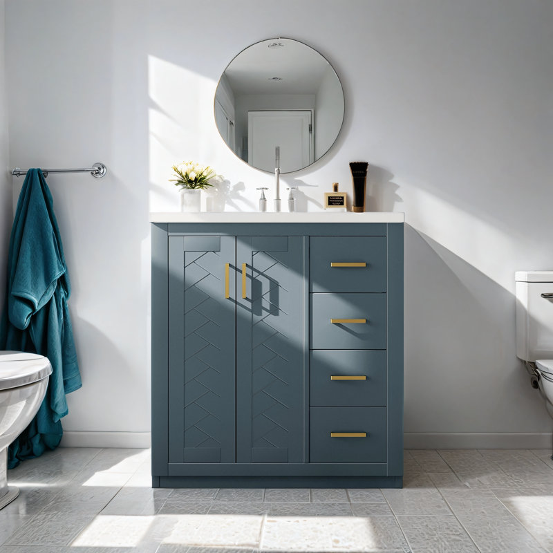 Abida 30'' Single Bathroom Vanity with Ceramic Top, Navy Blue