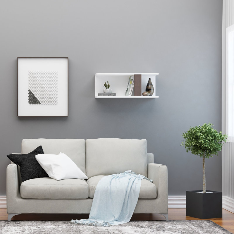 Tablette décorative 2 pièces avec tablettes réglables Abdellah, Blanc / wengé
