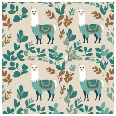 Llama And Leaves Pattern Bath Mat