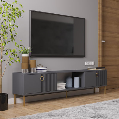 Meuble télé moderne, anthracite, 70,9 po x 17,7 po x 11,8 po | 100% panneau de particules enduit de mélamine, épaisseur: 0,7 pouce | Conception murale, élégante et durable pour le salon et les espaces de divertissement