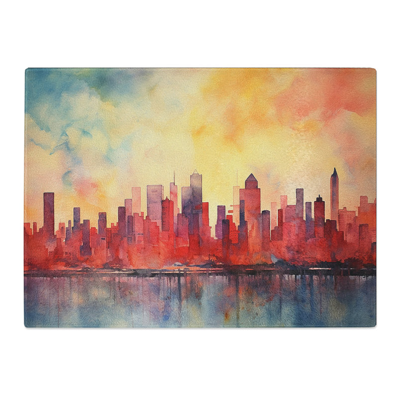 Skyline Watercolour  Glass Chopping Board