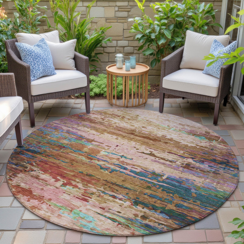 Tapis de sauge Xhevrie intérieur / extérieur lavable à la machine, Rond 8 pi