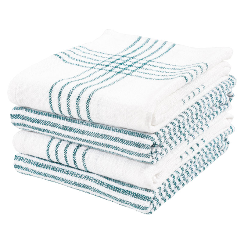 Teal and White Cotton Stripe Kitchen Towel Set
