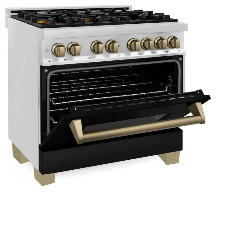 Cuisinière à gaz ZLINE autographe 36 po avec 6 brûleurs ZLINE, Bronze champagne