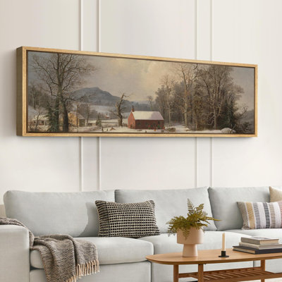 «Rustic Countryside Countryside Snow Winter Homestead Serenity», reproduction d'art sur toile