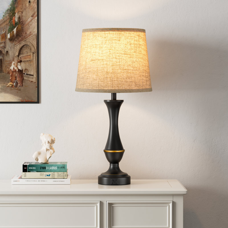 22'' Black Metal Table Lamp Set with 3-Way Touch control and USB A&C