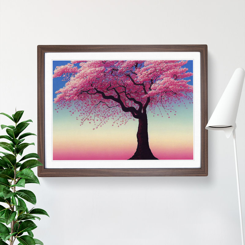 XH1022-9708X Vivid Cherry Blossom Tree 1 Piece Single Picture Frame Wall Art, 25cm H x 34cm W, Walnut
