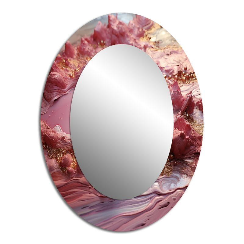Pink Liquid Gold Harmony - Large Oval Wall Mirror On Metal, 40" x 30"