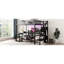 Lit mezzanine double en métal noir avec bureau, rangement et DEL pour une utilisation polyvalente en garde-robe