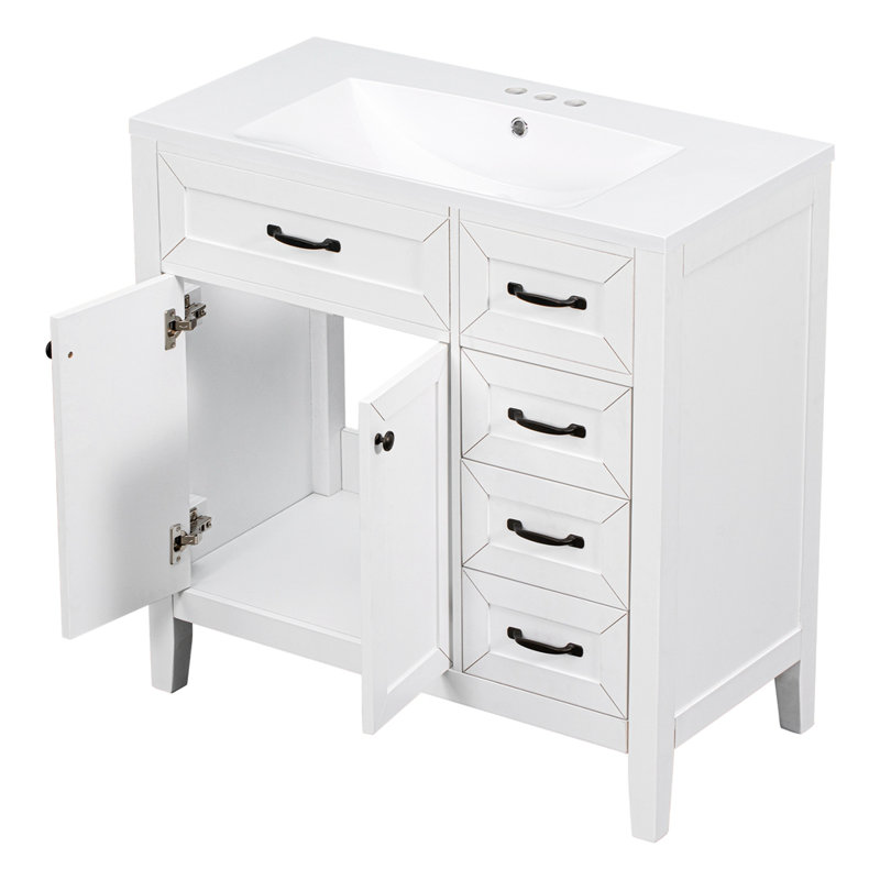 Meuble-lavabo sur pied simple 36,01 po avec comptoir en céramique Melusky, Blanc
