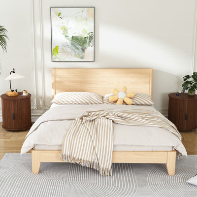 Table de bout cylindrique de style Mid-Century moderne avec station de charge intégrée et porte coulissante, table de chevet ronde à 2 niveaux avec ports USB, table de chevet en noyer pour le salon, la chambre à coucher, le vestibule