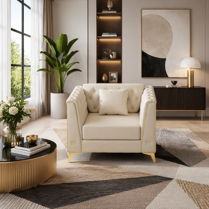 Canapé Chesterfield modulaire léger de luxe, canapé en similicuir avec capitonnage à boutons fait à la main, accoudoirs garnis de métal et pieds en métal minces