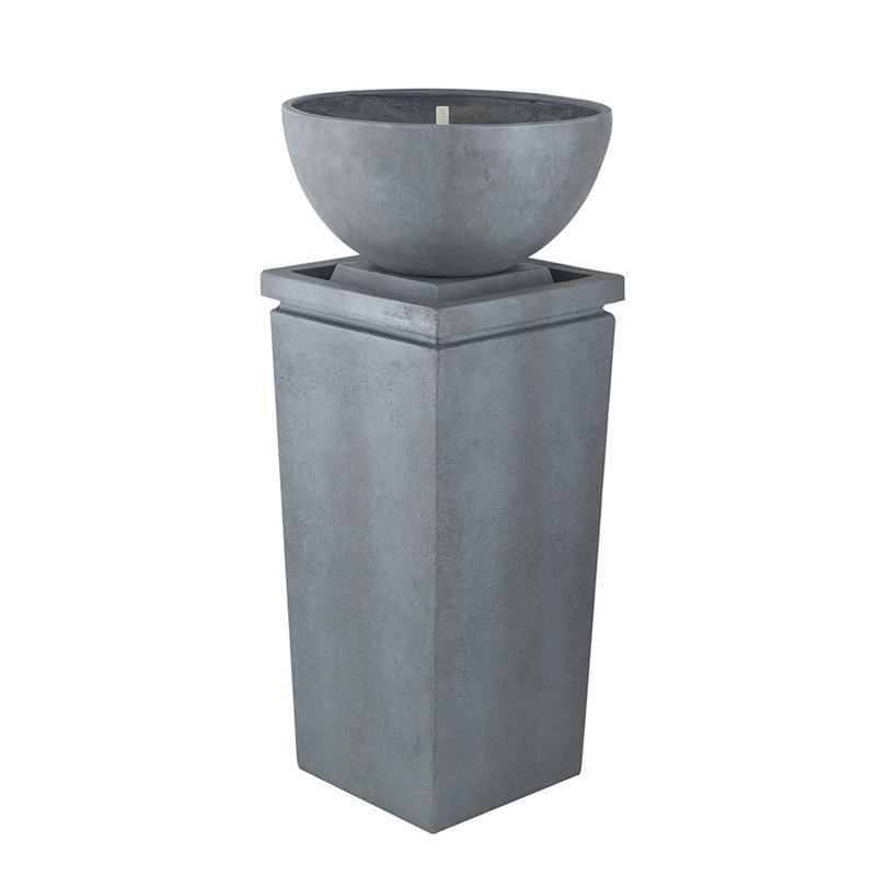 44.5" Polyresin Gray Zen Bowl Water Fountain, Outdoor Bird Feeder /Bath Fountains, Relaxing Water Feature For Garden Lawn Backyard Porch