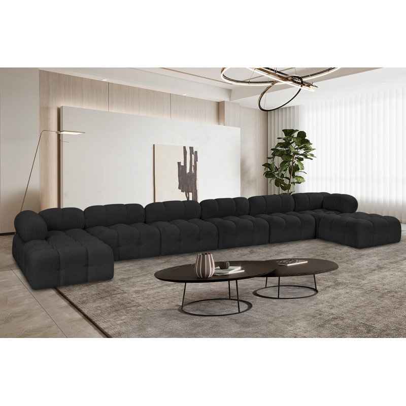 Canapé modulaire rembourré 204 po Ames, Tissu bouclé noir