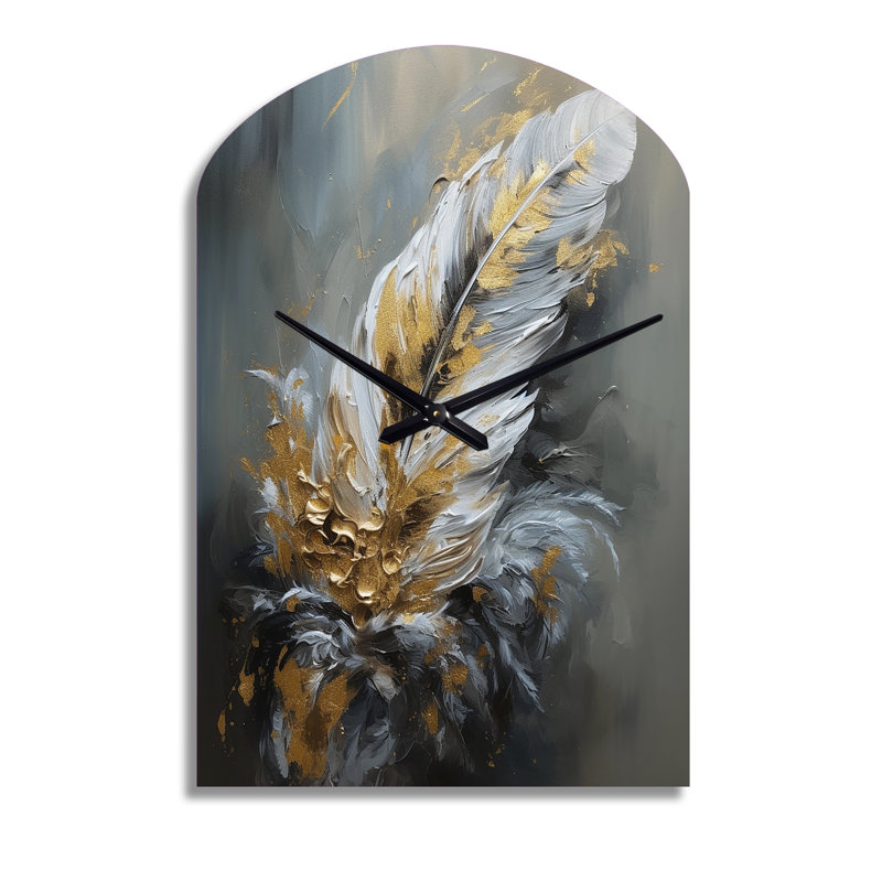 Horloge murale asymétrique dorée Boho Chic Feathers IV - Glam Feather, Grand