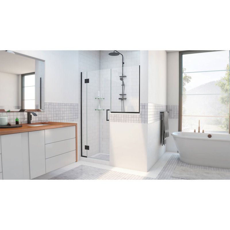 DreamLine Unidoor-X 72 - 72.5 inch W x 72 inch H Frameless Hinged Shower Door in Matte Black, Matte Black, 72.5"
