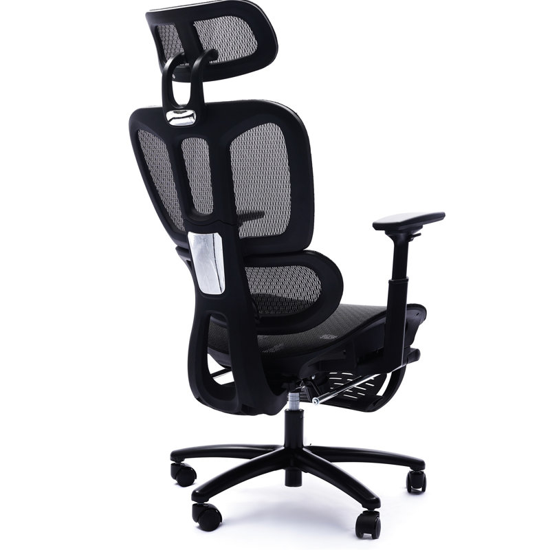 Chaise ergonomique réglable en filet noir avec rembourrage confortable et bureau de conférence avec repose-pieds