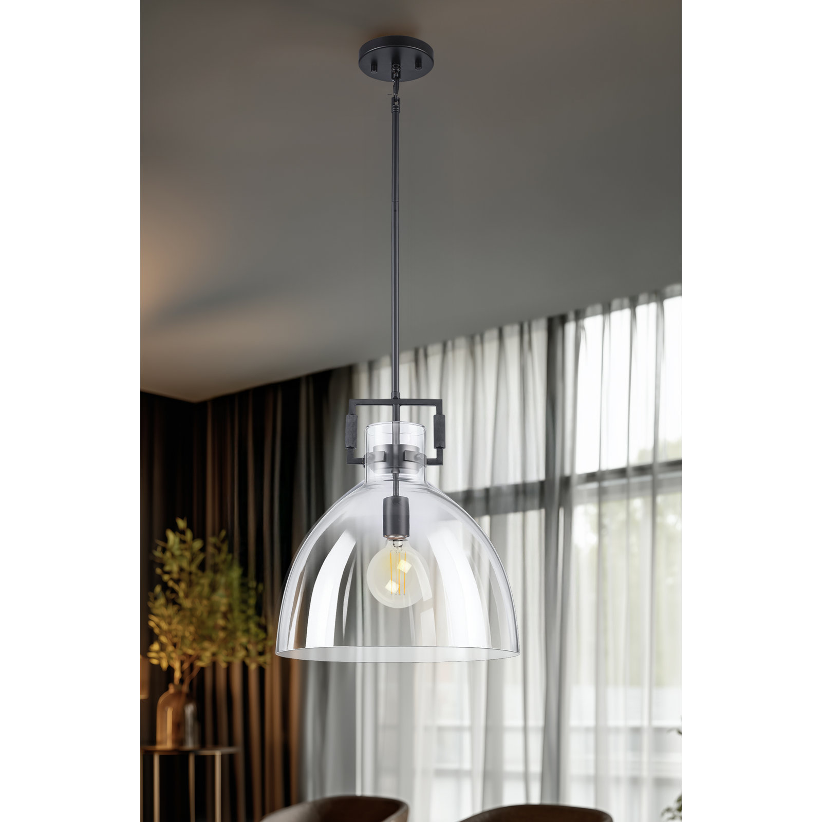 Miami Single Light Glass Dimmable Pendant, Black
