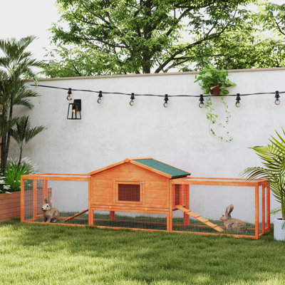 Rabbit Hutch Run for Guinea Pigs with Tray 309 x 70 x 87cm Orange