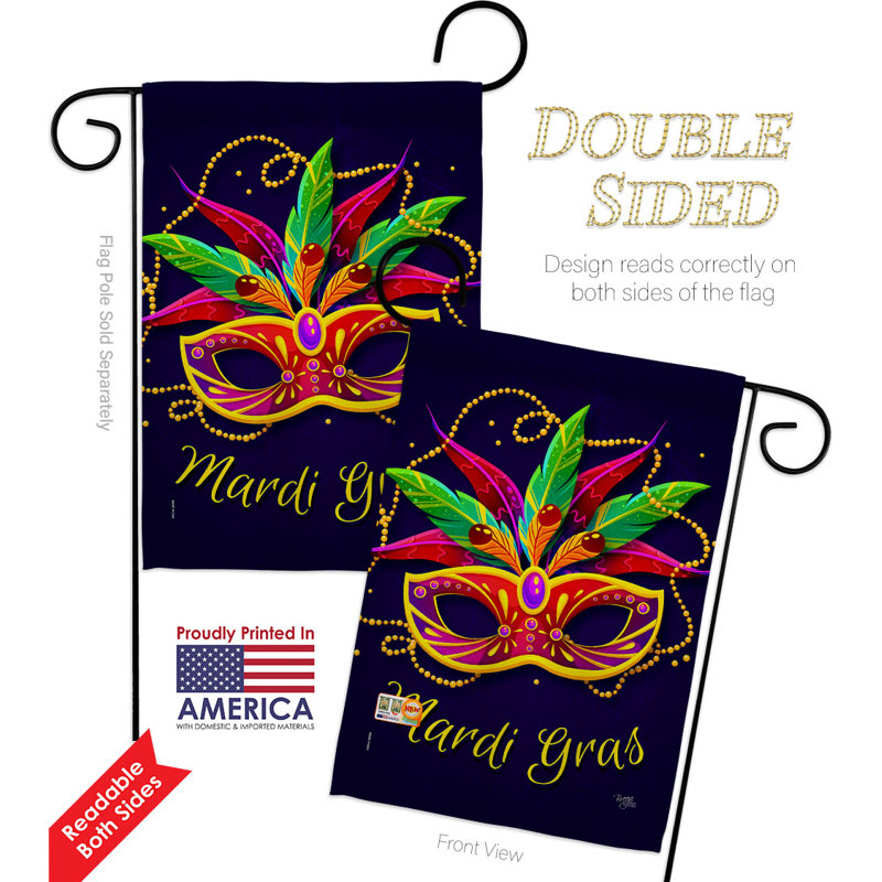 Drapeau de jardin en polyester de 19 po x 13 po Mardi Gras