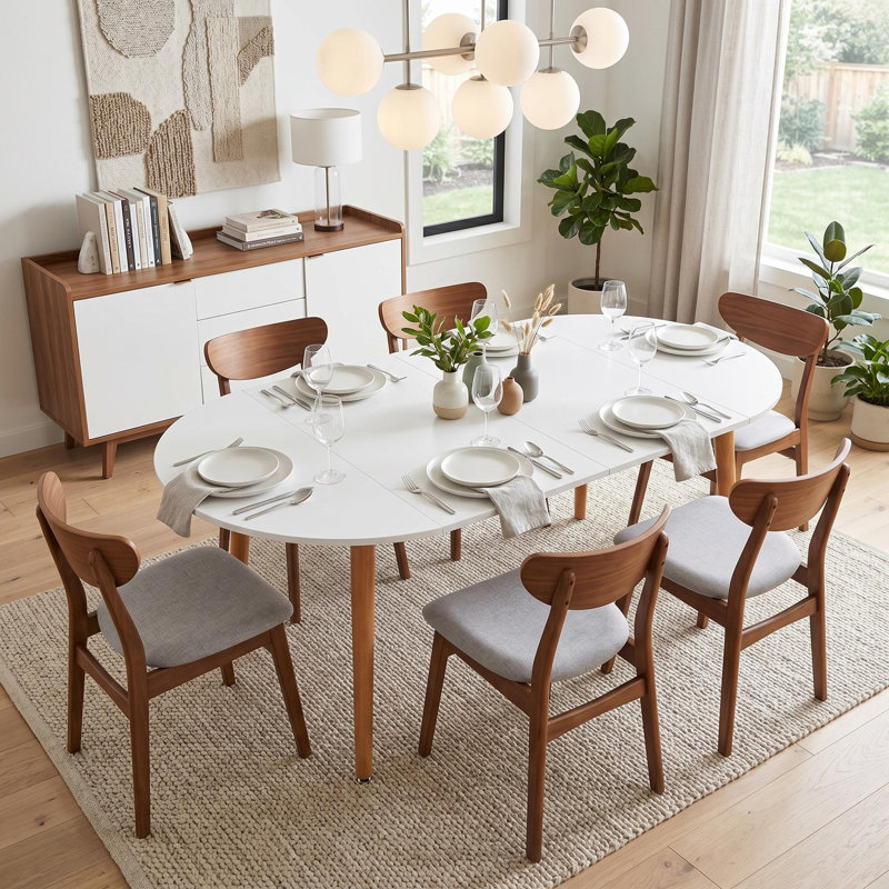 Table de salle à manger extensible avec pieds en bois massif et plateau en panneau de fibres à densité moyenne, réglable en 3 dimensions: 100/140/180 cm