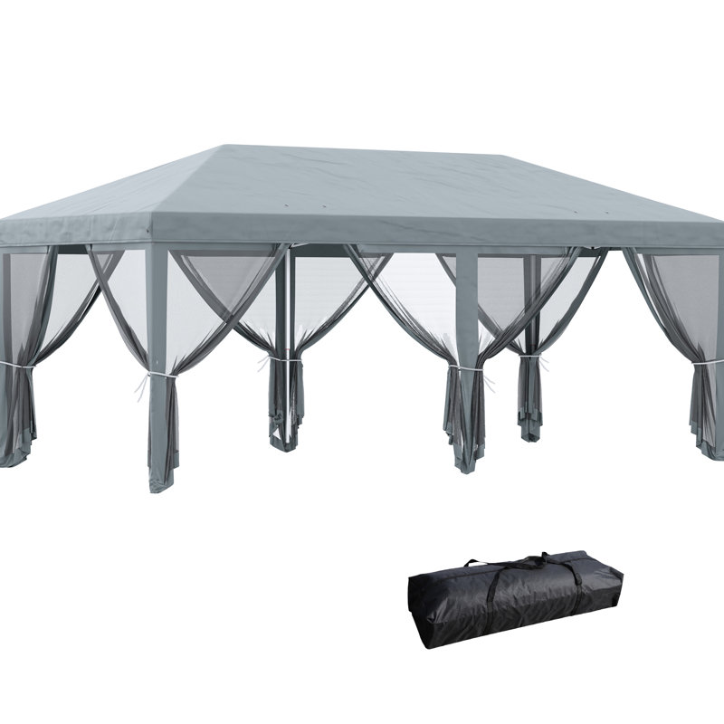 Tente escamotable robuste 10 pi x 20 pi avec filet, abri de soleil pour les pique-niques extérieurs dans le jardin, patio, gris. Intérieur spacieux, fonction polyvalente, auvent en filet. Fêtes, pieds réglables, portables