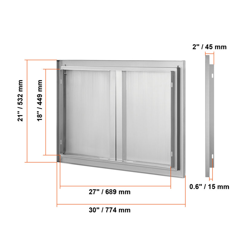 Porte de cuisine à double accès en acier inoxydable l 30,5 po x H 21 po