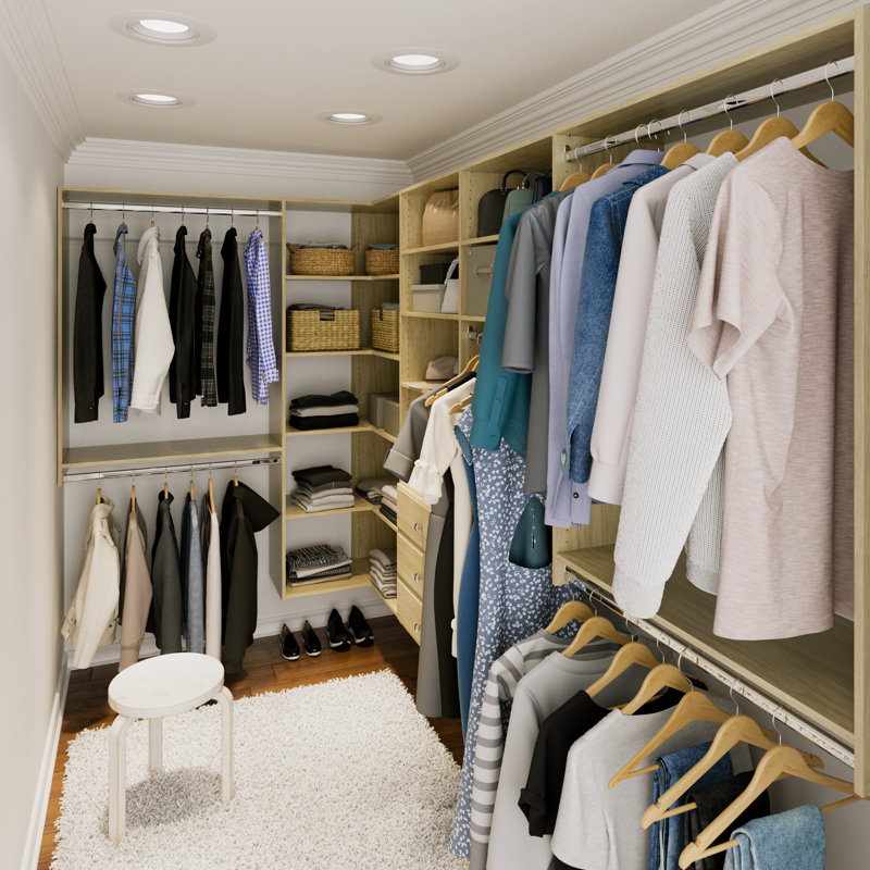 Système d'organisation de garde-robe en angle de l 65 po à 113 po (peut être coupé pour s'adapter), Blond miel