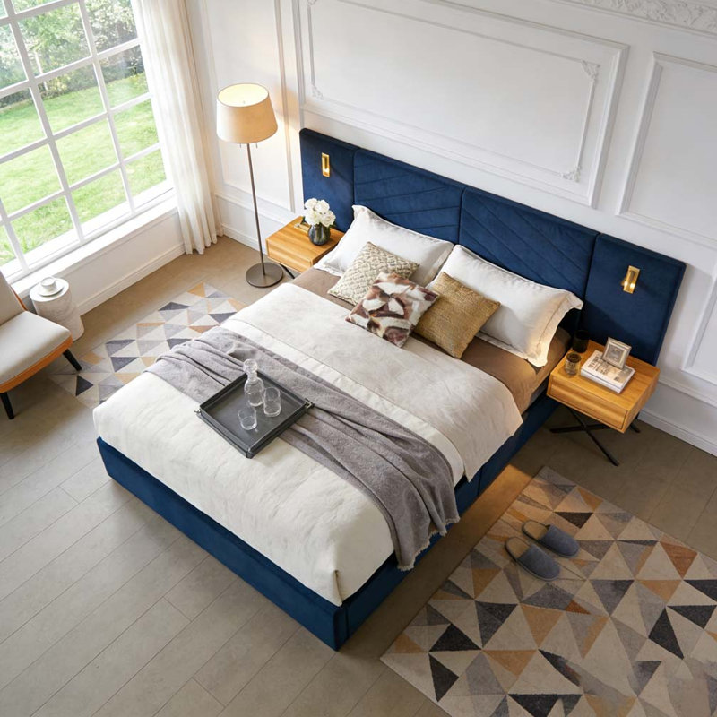 Structure de lit en velours pour grand lit, Grand lit