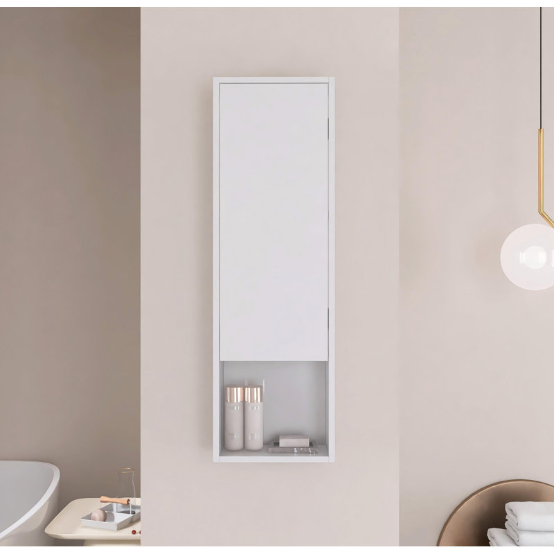 Armoire murale de salle de bain 12 po, porte à fermeture douce, conception à fixation flottante, Blanc lustré