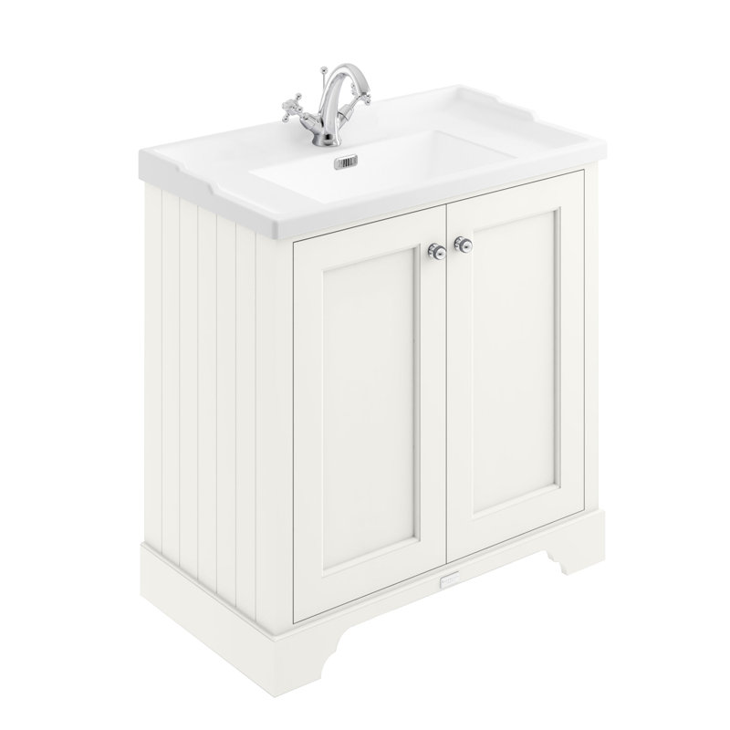 Bayswater 800mm Pointing White 2 Door Floor Standing Cabinet With 1 Tap Hole Square Basin, Pointing White