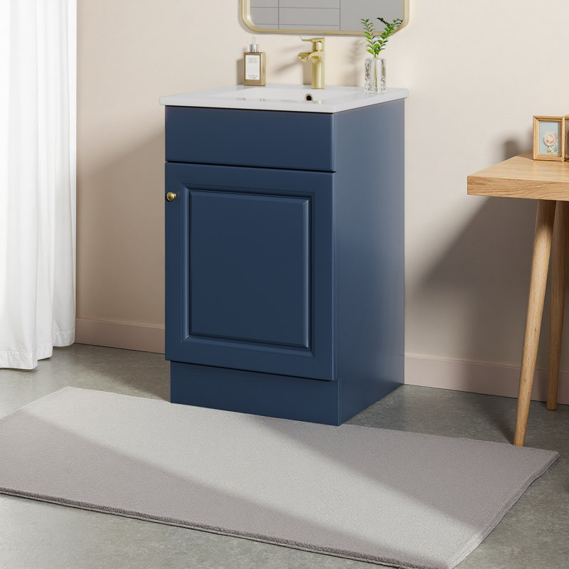 Meuble-lavabo de 20 po avec lavabo, meuble-lavabo avec tablette de porte et tablette réglable, Bleu