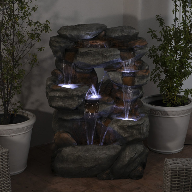 Fontaine de pierres en pierre artificielle à 5 niveaux avec lumière, H 54 po x l 27 po x P 38 po
