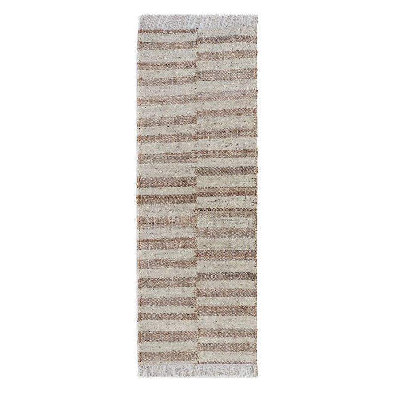 Handmade Ivory and Beige Striped Jute Runner Rug