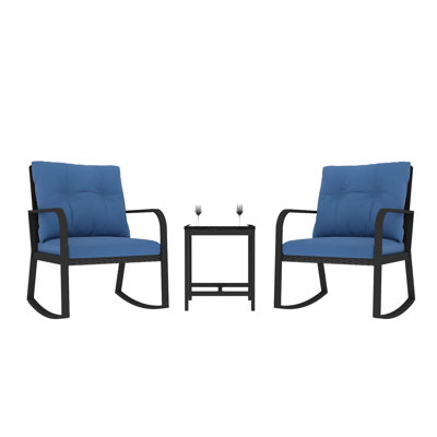 3 Pieces Patio Bistro Set Set Outdoor Furniture With 2 Black Wicker-Top Rocking Chairs Going With Cushions And 1 Glass-Top Table For Countyard, Poolsi by Winston Porter
