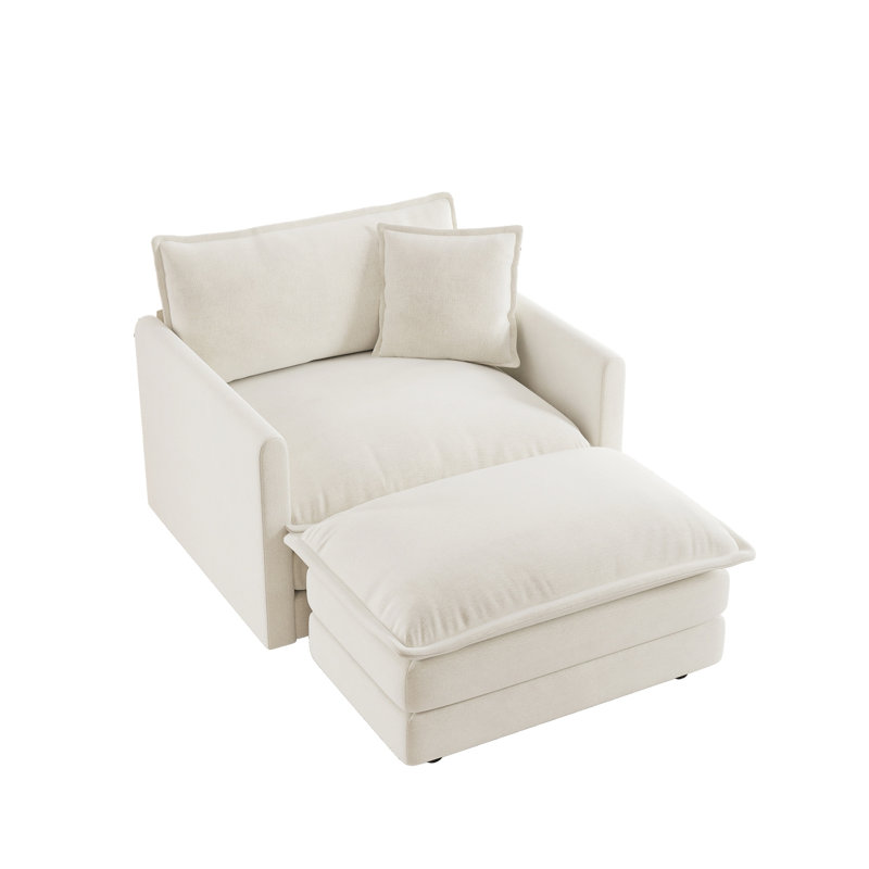 Chaise de lecture moderne en tissu d'ameublement en chenille blanche avec repose-pieds, fauteuil de lecture modulaire