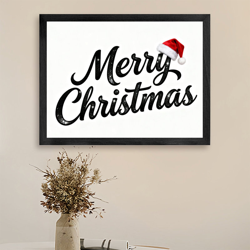 Art mural rétro noir encadré «Merry Christmas», impressions de style rétro, H 9 po x l 11 po