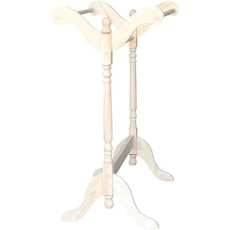 Support à courtepointe traditionnel en bois avec trois rails en blanc cassé