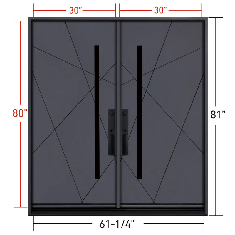 Porte moderne pour portes d'entrée en acajou de finition grise foncée avec une finition pré-suspendue pour une installation facile