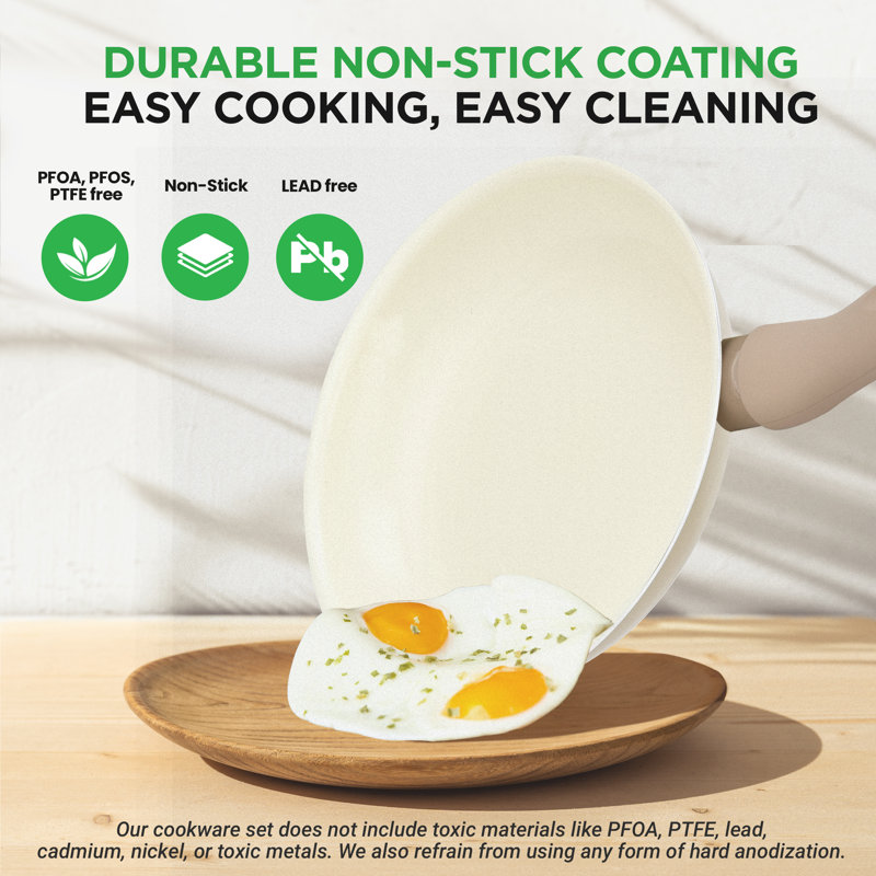 NutriChef 54-Piece Beige and Cream Non-Stick Cookware and Bakeware Set