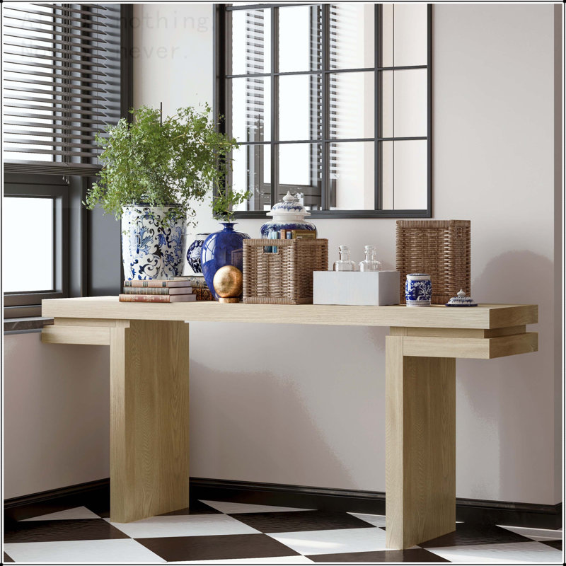 Console très large 66 po avec placage en chêne patiné, Chêne