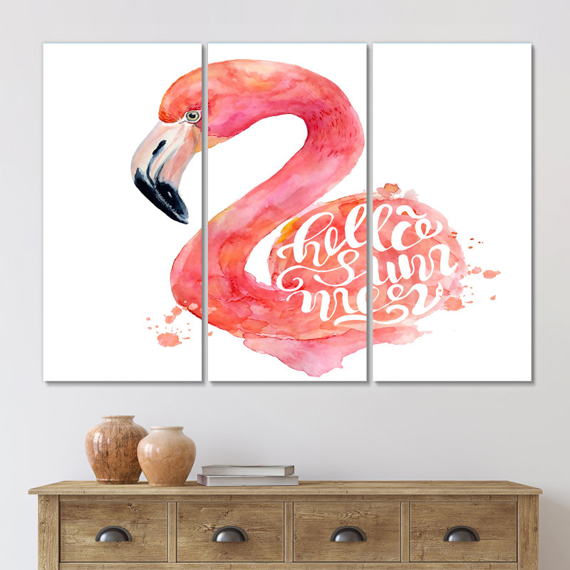 Flamant rose sur fond blanc II - reproduction d'art sur toile traditionnelle, H 28 po x l 36 po x P 1 po
