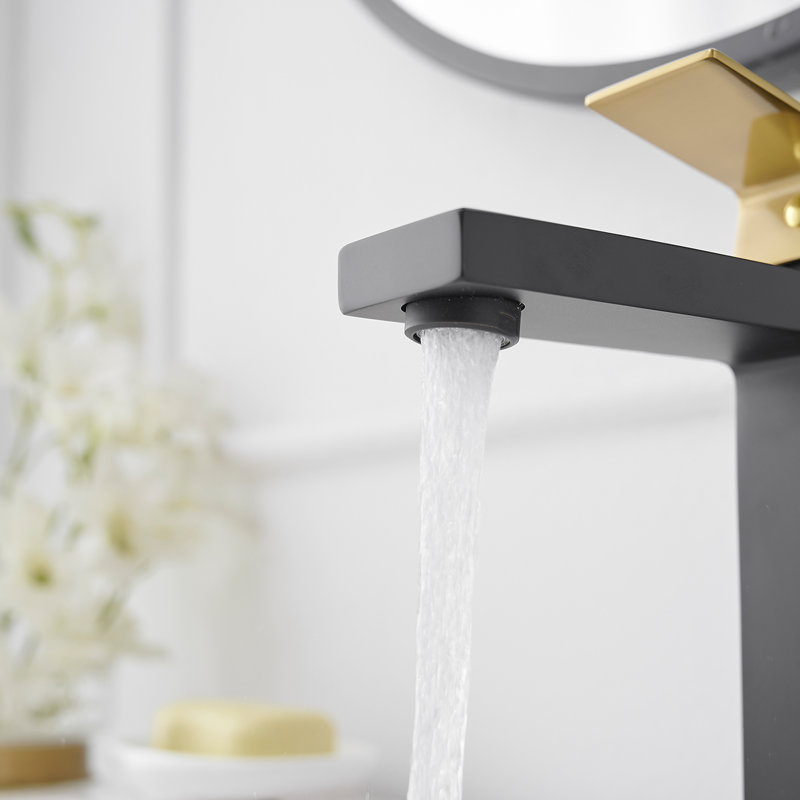 Robinet de salle de bain à un trou avec drain, Or / noir mat