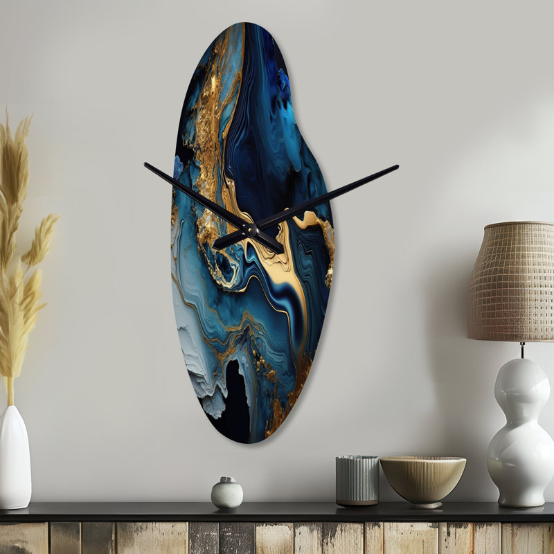 Abstract Geode Marble Blue III - Curved Shape Unique Abstract Marble Wall Clock, Medium
