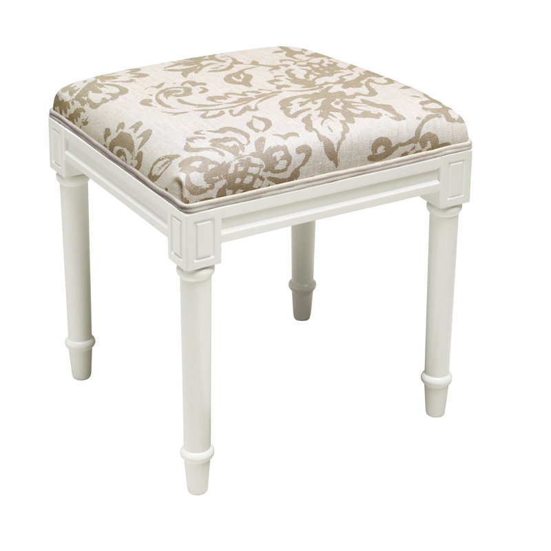 Camey Solid Wood Accent Stool, Off-White, Taupe